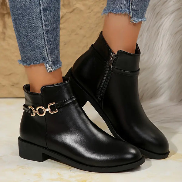 Bottines noires tendance - élégantes avec talon épais et détail zippé