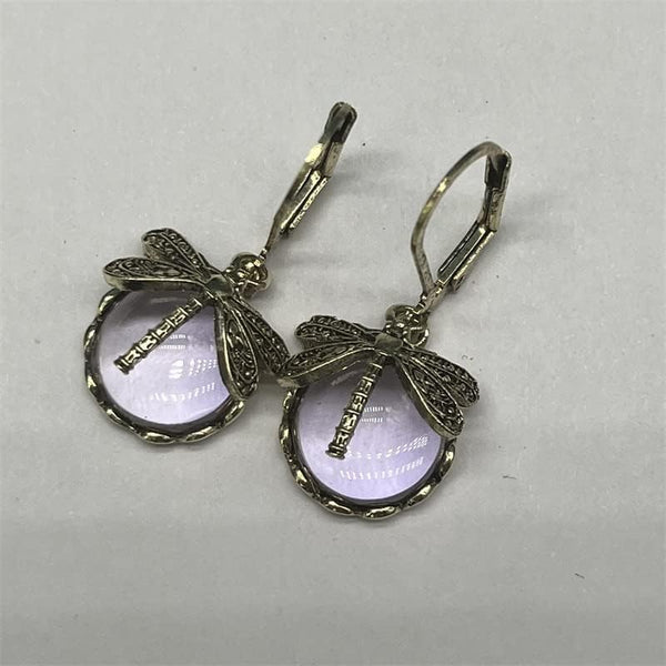 Boucles d'oreilles libellule suspendues - boucles en bronze vintage pour femmes
