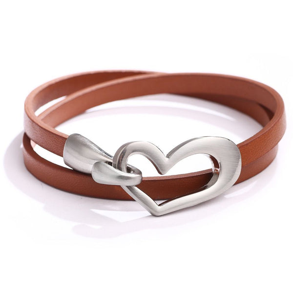 Bracelet en cuir cœur - bracelet enroulé stylé pour femmes