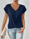 T-shirt femme à col v avec détail twist - blouse chic à manches courtes pour un style quotidien