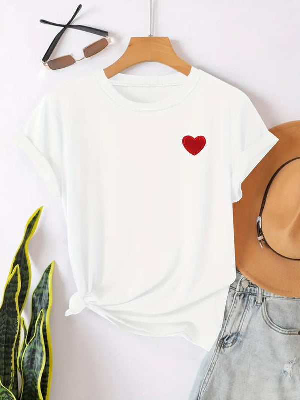 T-shirt casual féminin avec détail cœur - tee en coton doux pour le quotidien