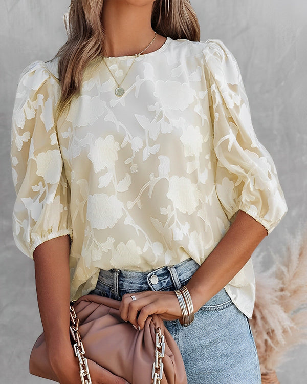 Blouse en chiffon floral pour femmes - haut élégant avec manches bouffantes pour un look sophistiqué