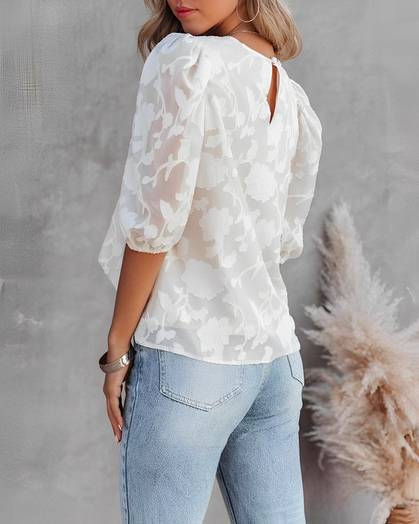 Blouse en chiffon floral pour femmes - haut élégant avec manches bouffantes pour un look sophistiqué