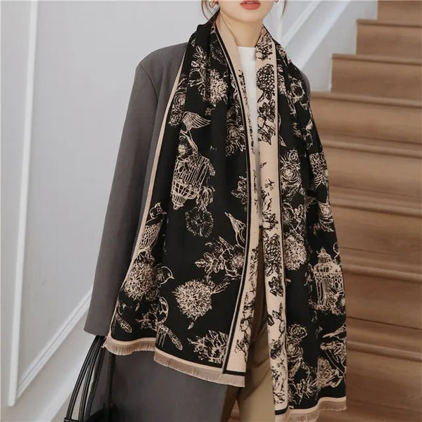 Châle en pashmina - élegante écharpe à motifs floraux pour femmes
