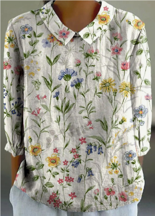 Chemisier à motifs floraux - blouse à manches longues pour femmes dans des tons doux