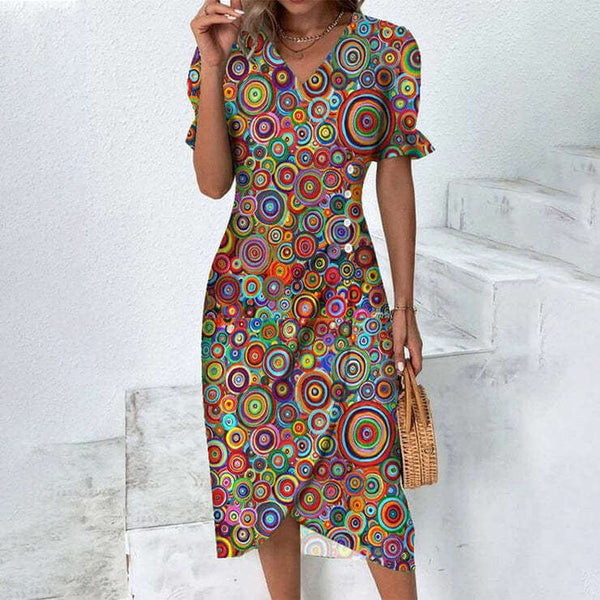 Robe portefeuille femme à motifs floraux en tissu léger - tenue estivale élégante pour les garden-parties et les brunchs
