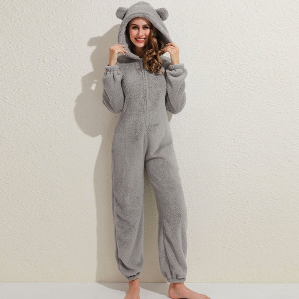 Combinaison en polaire avec oreilles d'ours - loungewear snugglepaws pour femmes