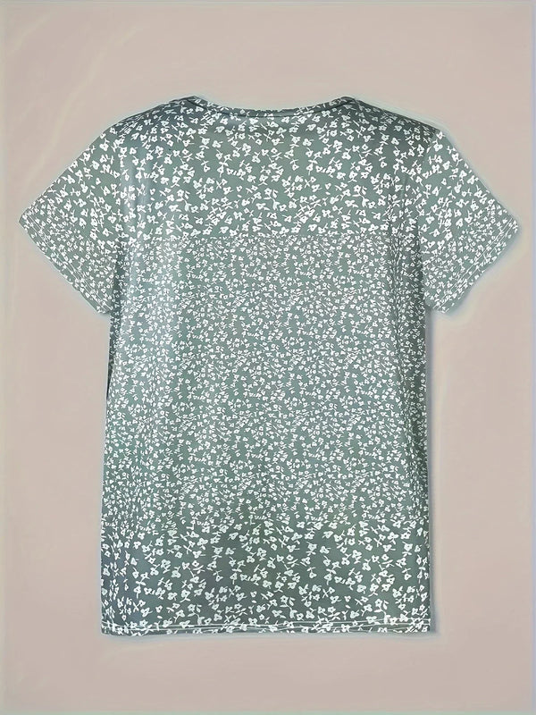 Blouse décontractée pour femme - blouse élégante à imprimé floral en v pour le quotidien - design à manches courtes