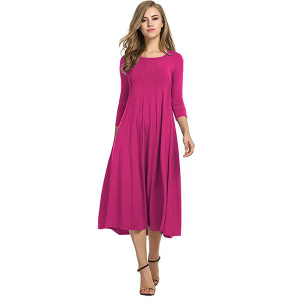 Robe midi femme - ourlet évasé pour un style décontracté - robe casual à manches trois-quarts