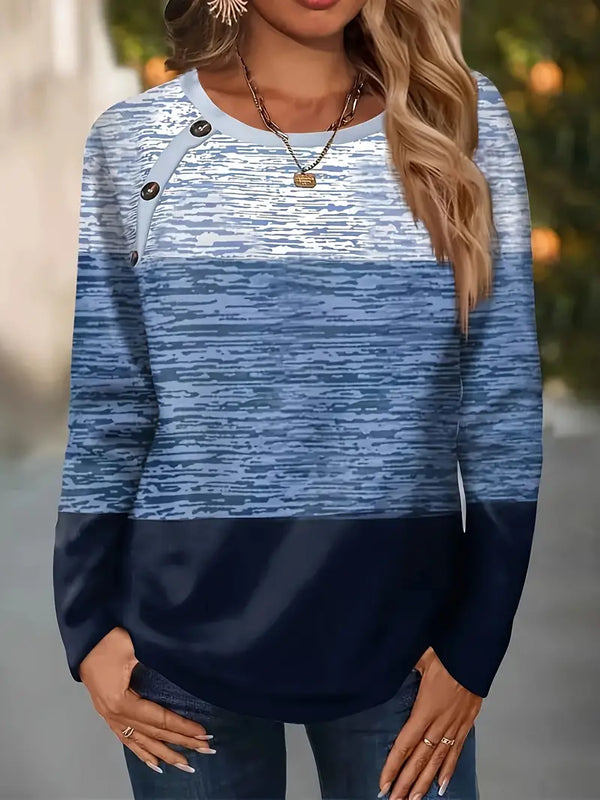 Pull long à manches longues et coupe décontractée avec blocs de couleur - tissu doux et extensible pour un style au quotidien