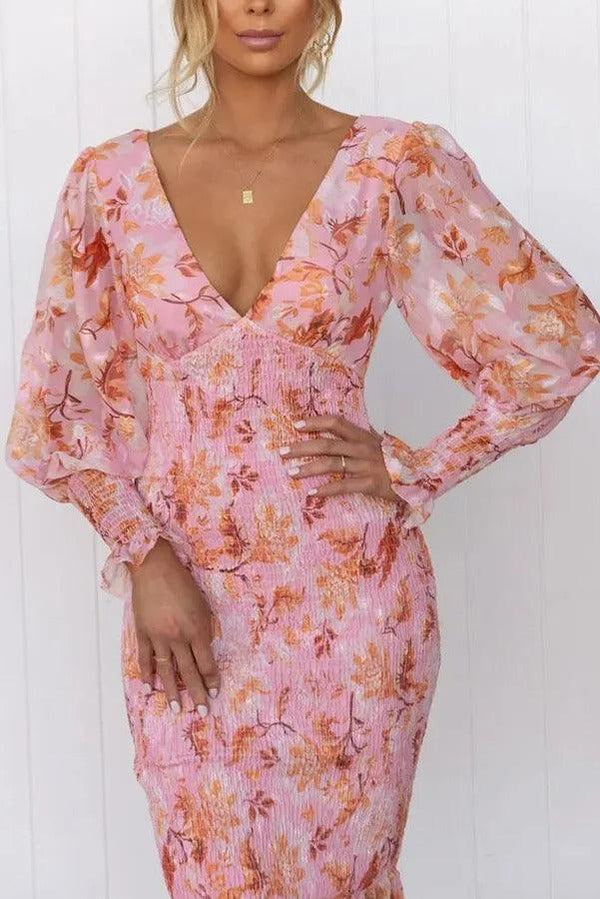 Robe midi florale femme à manches bouffantes - élégante et polyvalente pour vos journées ensoleillées