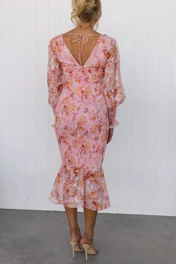 Robe midi florale femme à manches bouffantes - élégante et polyvalente pour vos journées ensoleillées