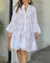 Robe en coton broderie anglaise pour femmes - tenue décontractée élégante - robe à boutons et volants tendance pour dames