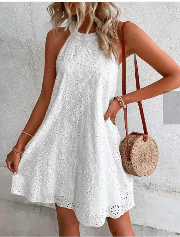 Robe casual pour femme en mélange coton d'été - détails brodés tendance, parfaite pour vos sorties décontractées