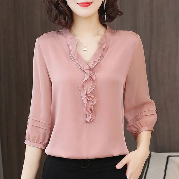 Blouse légère à détails volants pour femmes - tenue de bureau v-neck pour un style smart casual