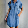 Robes chemises en denim pour femmes avec poches - tunique à manches courtes décontractée pour sorties quotidiennes