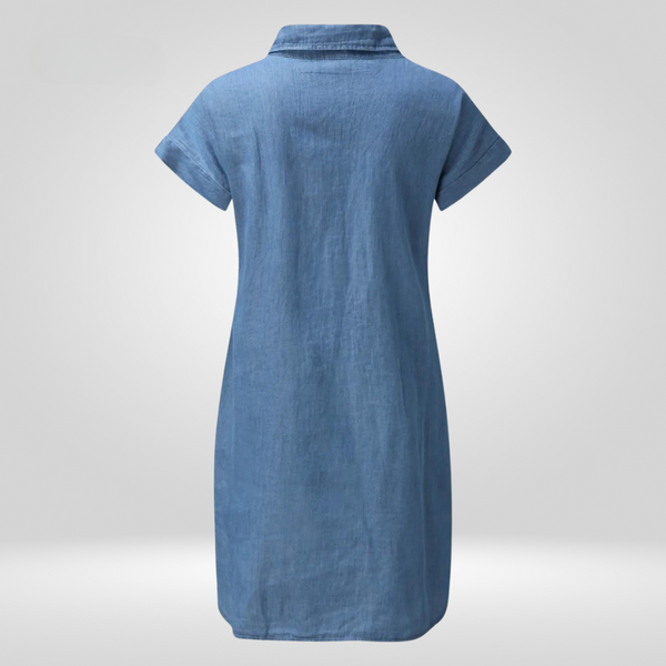 Robes chemises en denim pour femmes avec poches - tunique à manches courtes décontractée pour sorties quotidiennes