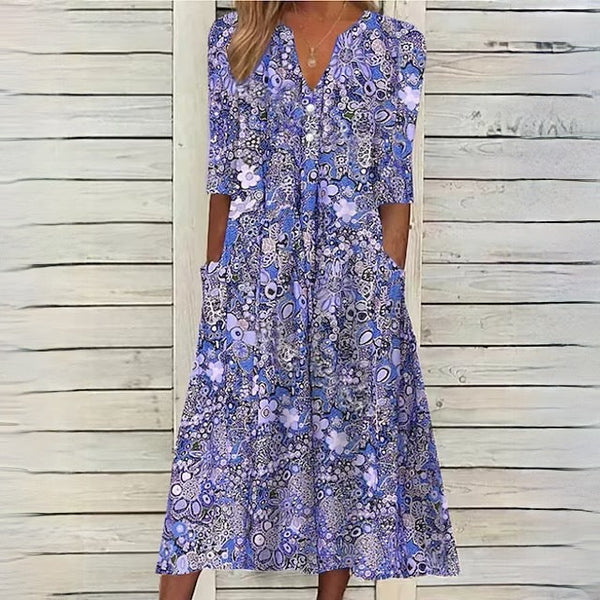 Robe midi décontractée à fleurs avec poches - pour le quotidien