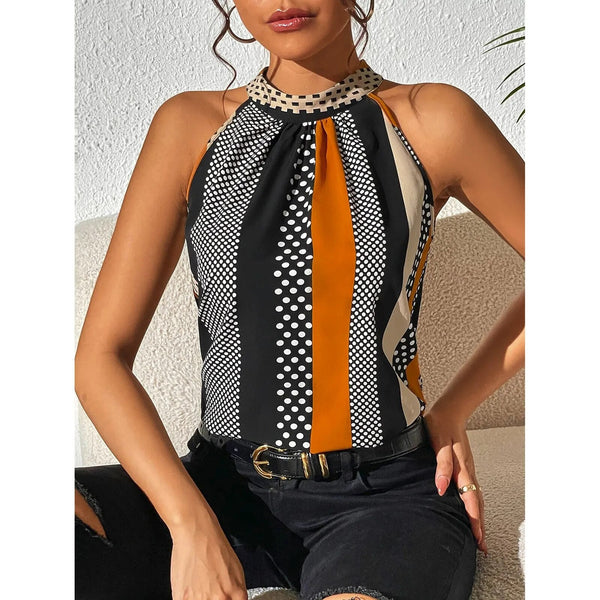 Top à col halter - blouse tendance noir pour femmes