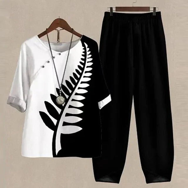 Ensemble 2 pièces haut et pantalon à imprimé papillon - loungewear décontracté