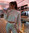 Ensemble 2 pièces scintillant - tenue multi-facette pour dames