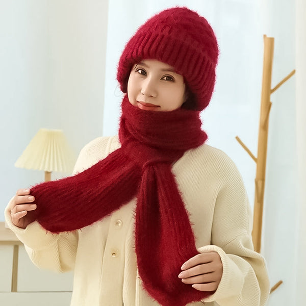 Ensemble bonnet et écharpe tricoté 2 pièces - accessoire hivernal tendance