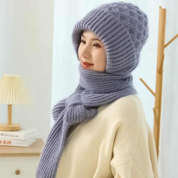 Ensemble bonnet et écharpe tricoté 2 pièces - accessoire hivernal tendance