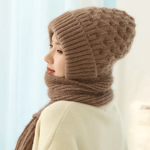 Ensemble bonnet et écharpe tricoté 2 pièces - accessoire hivernal tendance