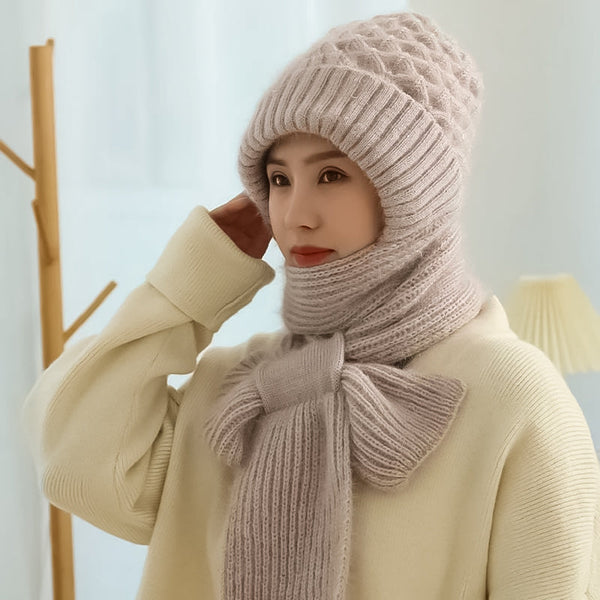 Ensemble bonnet et écharpe tricoté 2 pièces - accessoire hivernal tendance