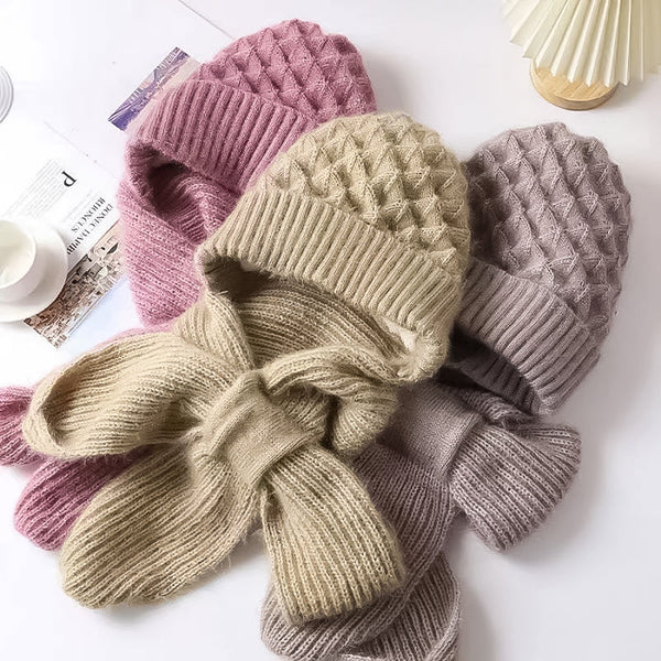 Ensemble bonnet et écharpe tricoté 2 pièces - accessoire hivernal tendance