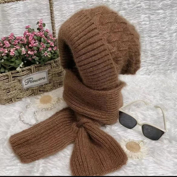 Ensemble bonnet et écharpe tricoté 2 pièces - accessoire hivernal tendance