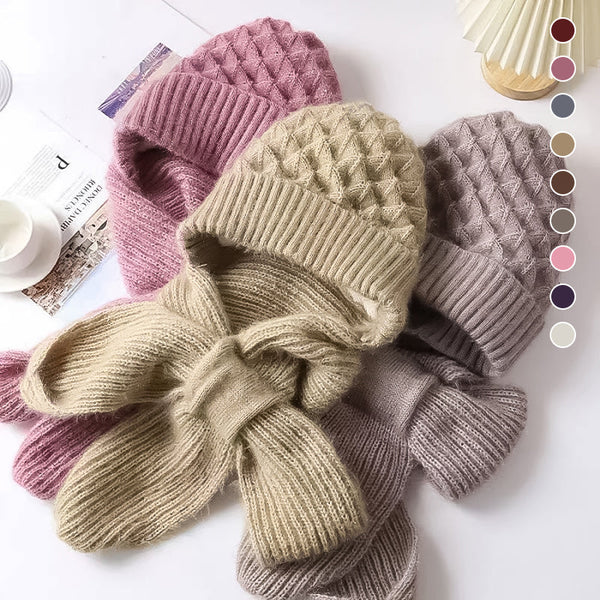 Ensemble bonnet et écharpe tricoté 2 pièces - accessoire hivernal tendance