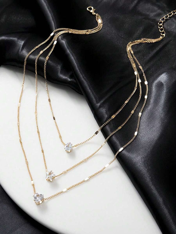 Ensemble de colliers en strass (acrylique) à 3 pièces - bijoux élégants en or pour femmes