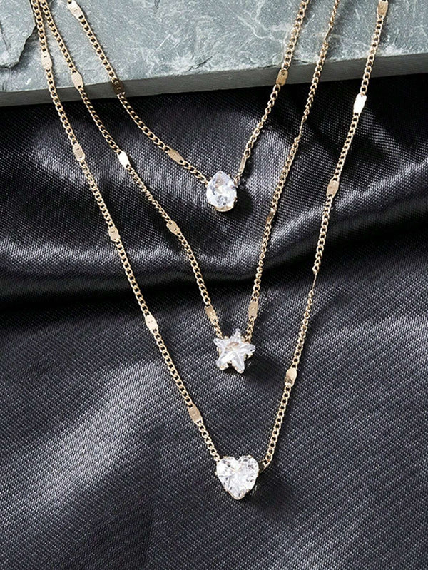 Ensemble de colliers en strass (acrylique) à 3 pièces - bijoux élégants en or pour femmes