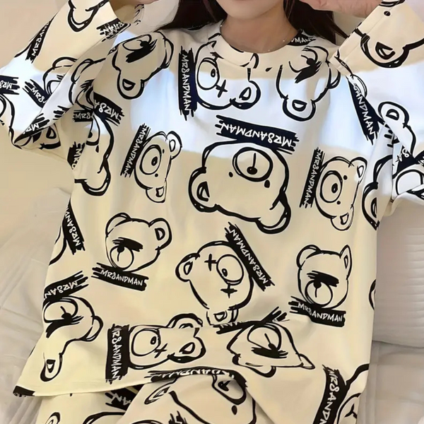 Ensemble de détente 2 pièces - pyjama imprimé blanc pour femmes