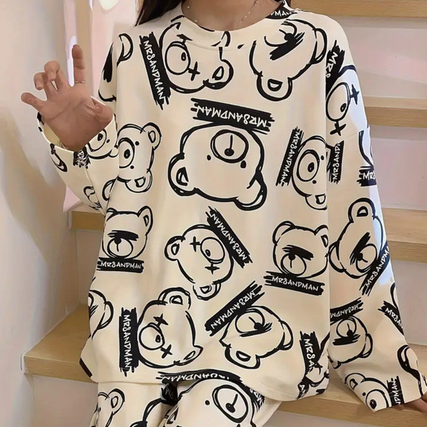 Ensemble de détente 2 pièces - pyjama imprimé blanc pour femmes