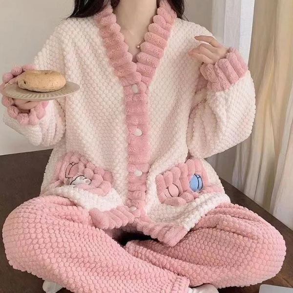 Ensemble de détente 3 pièces - cardigan douillet et pyjama assorti