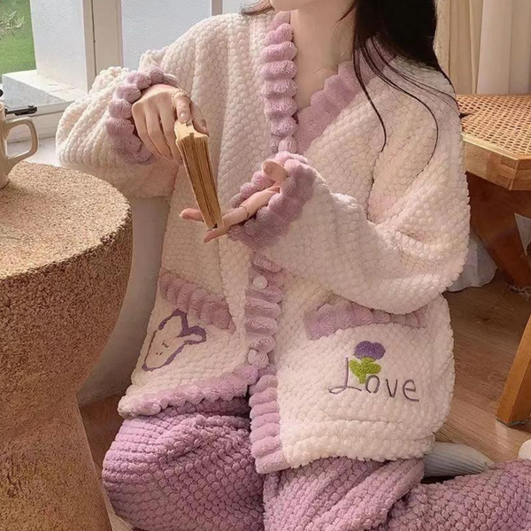 Ensemble de détente 3 pièces - cardigan douillet et pyjama assorti