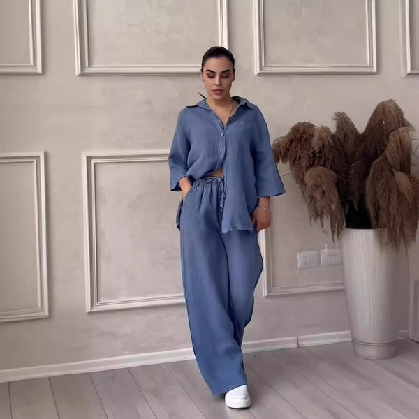 Ensemble de détente en lin 2 pièces - allure décontractée pour femmes