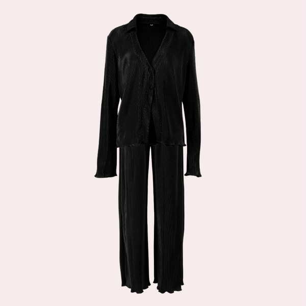 Ensemble de détente plissé en 2 pièces - tenue élégante noire pour femmes