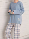 Ensemble de loungewear femme 2 pièces - haut à manches longues et pantalon à carreaux