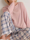 Ensemble de loungewear femme 2 pièces - haut à manches longues et pantalon à carreaux