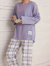 Ensemble de loungewear femme 2 pièces - haut à manches longues et pantalon à carreaux
