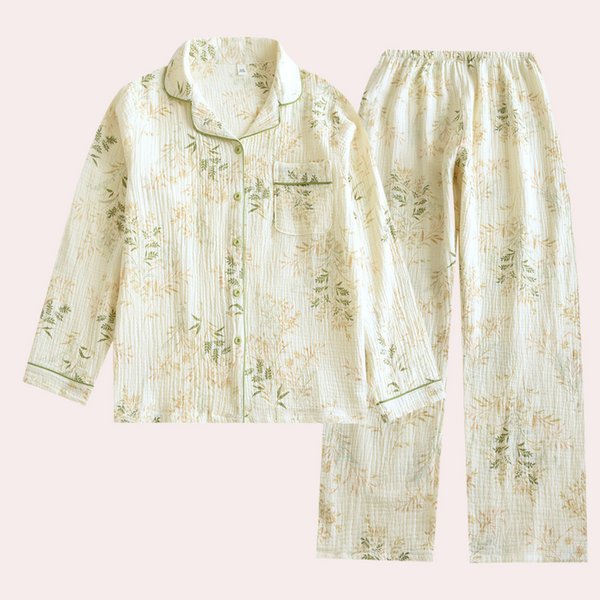 Ensemble de pyjama 2 pièces en coton blanc à imprimé floral - vêtements de nuit pour femmes