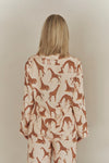 Ensemble de pyjama en coton pour femmes - imprimé girafe beige en 2 pièces