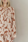 Ensemble de pyjama en coton pour femmes - imprimé girafe beige en 2 pièces