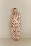 Ensemble de pyjama en coton pour femmes - imprimé girafe beige en 2 pièces