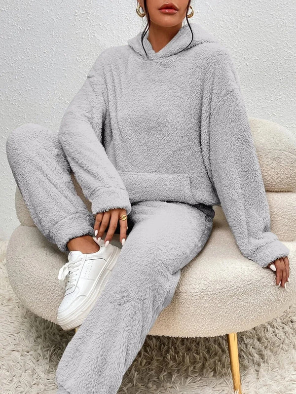 Ensemble de survêtement teddy 2 pièces - loungewear ultra-doux avec capuche pour dames
