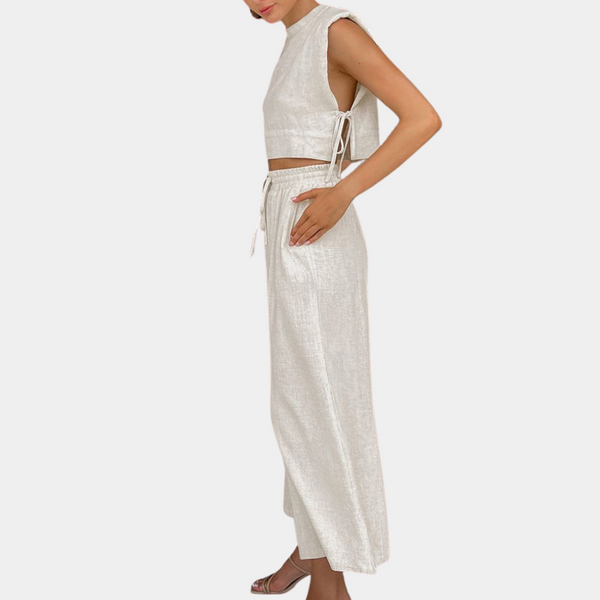 Ensemble en lin 2 pièces - top court élégant et pantalon large