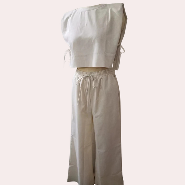 Ensemble en lin 2 pièces - top court élégant et pantalon large
